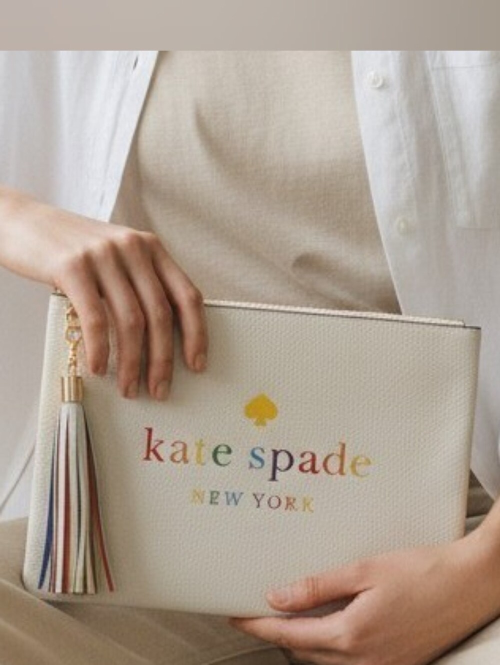 Kate Spade New York ♠️ large zip pouch "Picnic in the Park" Rainbow Tassel